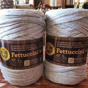 2 Skeins of Lion Brand Fettuccini Fabric Remnant Yarn - Lt Grey  28 oz #152